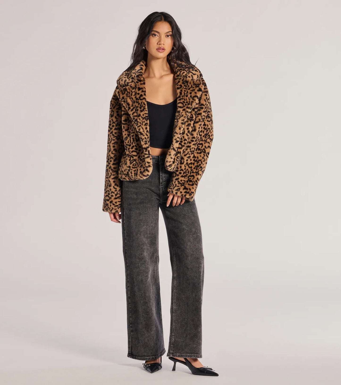 Luxe Glam Leopard Print Faux Fur Jacket