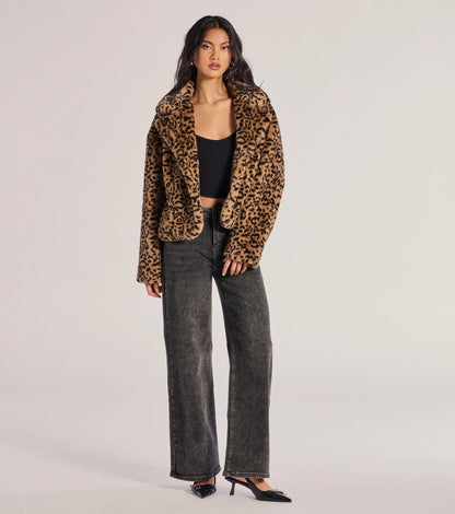 Luxe Glam Leopard Print Faux Fur Jacket