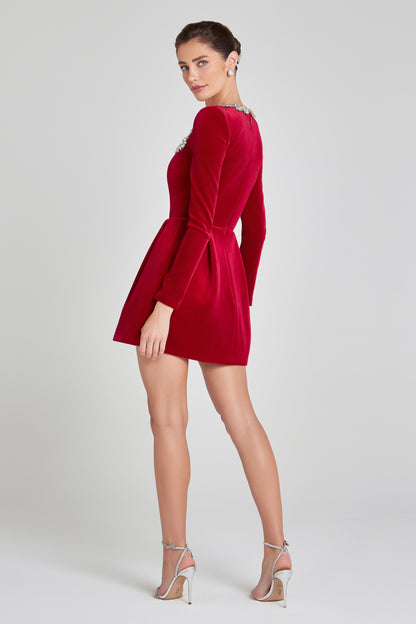 Elegant Velvet Mini Dress with Square Neckline