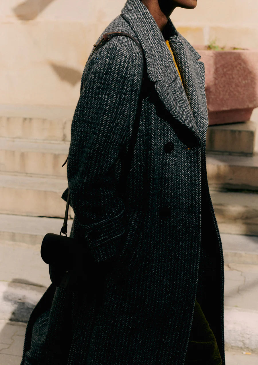 Amara | Wool Herringbone Belted Coat