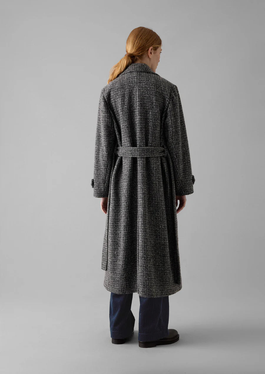 Amara | Wool Herringbone Belted Coat