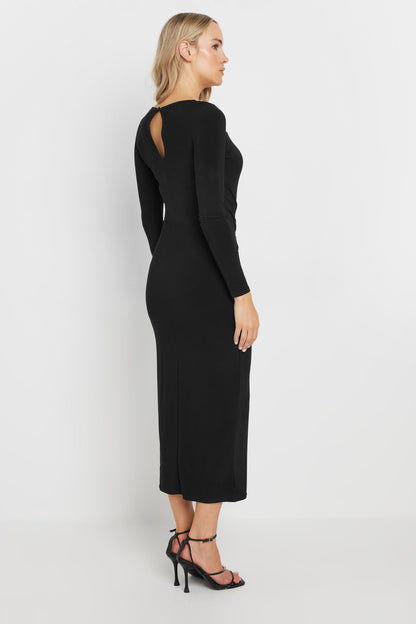 Black Long Sleeve Draped Buckle Dress