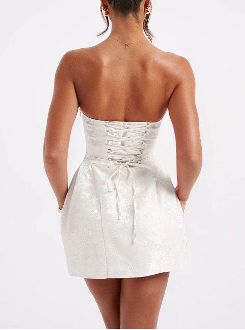 Jacquard Strapless Knot A-line Mini Dress