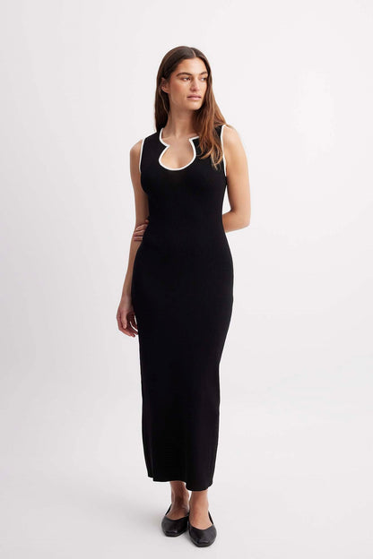 Fine knit midi dress with contrast detail